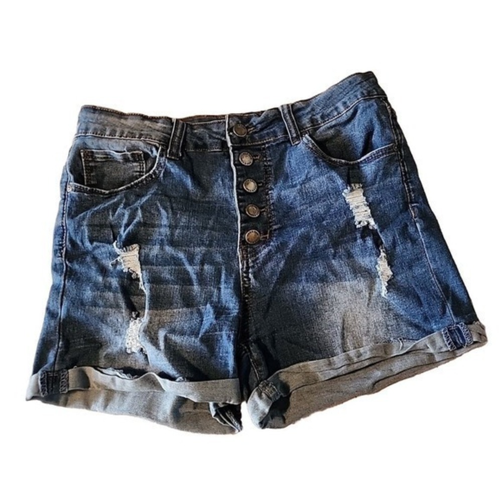 Fire and Rain Denim Cut‎ Offs Womens 11 Blue Distressed Button Fly Cuffed Shorts